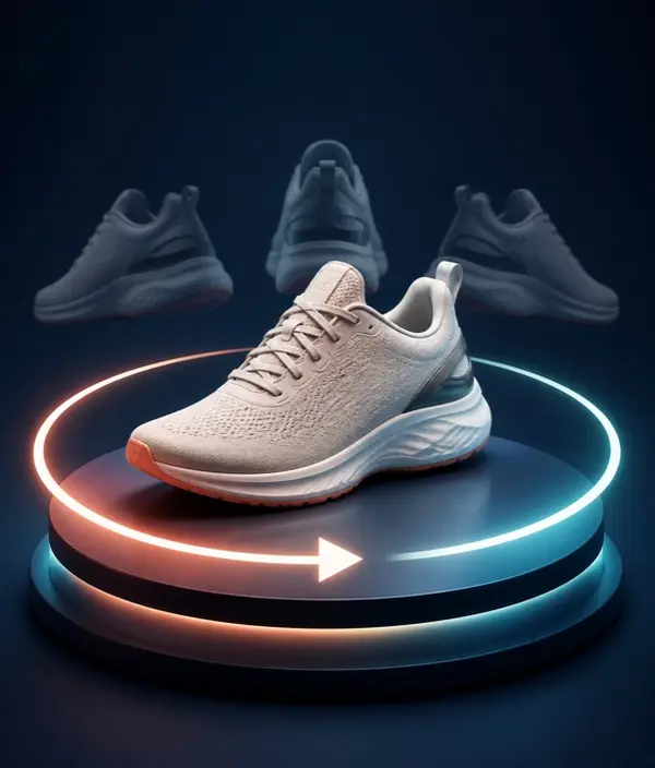Sneaker turning on a lit turntable